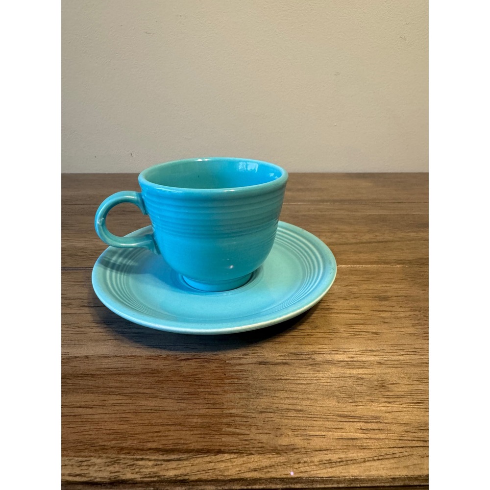 Vintage Fiesta Turquoise Cup and Saucer Set Homer Laughlin HLC USA Art Deco Blue